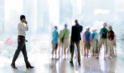 group of people in the lobby business center