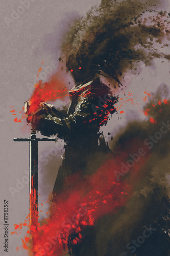 Fotografía dark warrior in the armor with the sword,illustration,digital painting