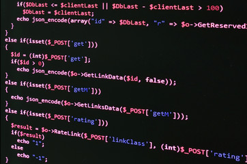 Leinwandbilder - Programming code on black screen, red text