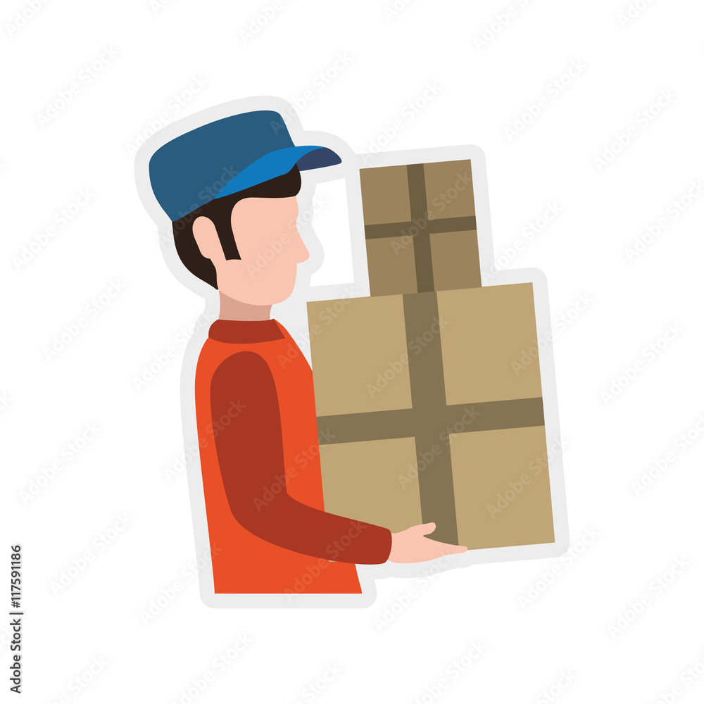 delivery man male box package shipping logistic security icon. Isolated ...