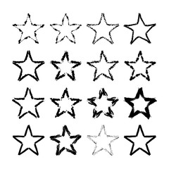 Canvas Print - star icons with grunge texture set. vintage retro style. design elements. black silhouette, isolated