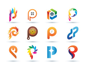 Wall Mural - Set of Abstract Letter P Logo - Vibrant and Colorful Icons Logos