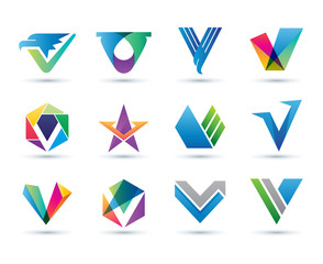 Wall Mural - Set of Abstract Letter V Logo - Vibrant and Colorful Icons Logos