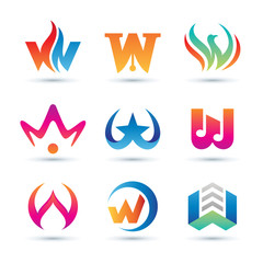 Wall Mural - Set of Abstract Letter W Logo - Vibrant and Colorful Icons Logos