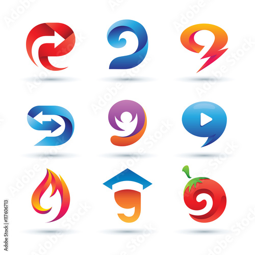 Set of Abstract Number 9 Logo - Vibrant and Colorful Icons Logos Stock ...