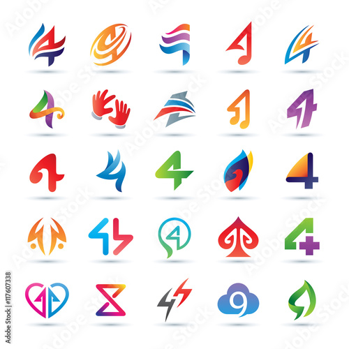 Set Of Abstract Number 4 Logo Vibrant And Colorful Icons Logos
