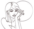 Very beautiful cartoon woman in pop art style. Lineart isolated vector eps 10.