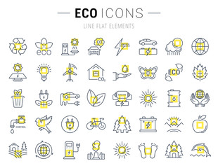 Wall Mural - Set Vector Flat Line Icons Eco and Bio