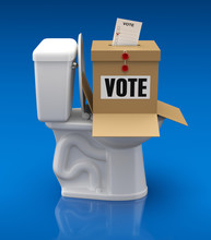 Voting Concept With Ballot Box Over Toilet Bowl