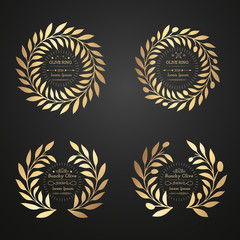 Wall Mural - Set of Golden wreaths, Olive ornaments, Vector logo or banner.