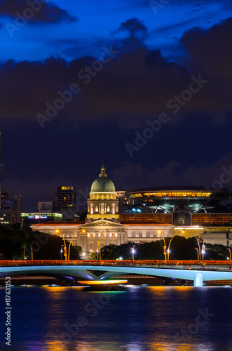 Obraz na plátne night view of Singapore downtown and marina bay