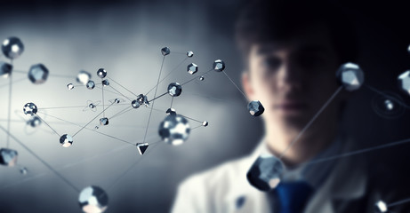 Wall Mural - male doctor and new technologies . mixed media