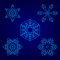 Wall Mural - Set of decorative snowflakes, collection of winter design templates, blue color