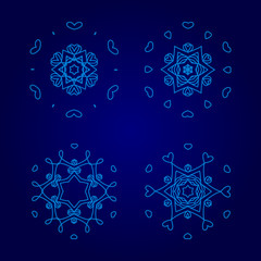 Wall Mural - Set of decorative snowflakes, collection of winter design templates, blue color