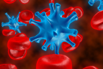 Wall Mural - The red blood cells. 3D render of blood defeat the virus. Red blood cells are fighting the bacteria. Protection of cages of an organism.