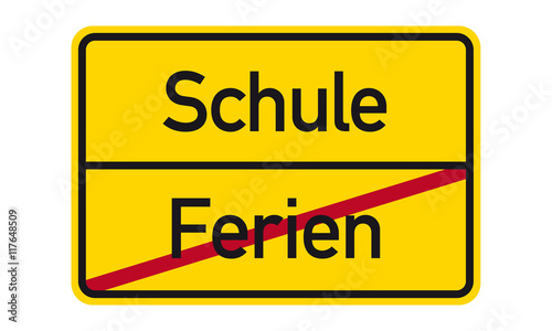Ortsschild: Ferien vorbei, Schule – kaufen Sie diese Vektorgrafik und