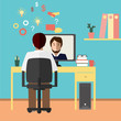 © Toltemara - Talk through the Internet. Two businessmen communicate via Internet. Vector illustration