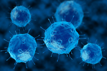 Sticker - Bacteria 3D render. Spherical virus blue style. View under a microscope for bacteria