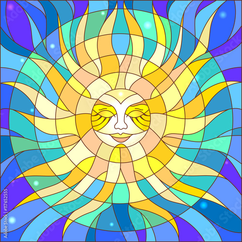 Obraz w ramie Illustration in the style of a stained glass window abstract sun