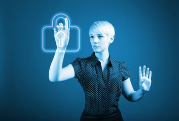 Security concept - business woman and padlock sign