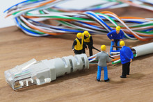 Group Of Engineer Workers Are Repair LAN Network Connection Ethe