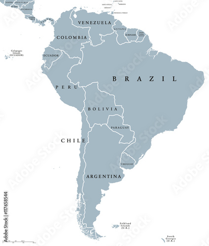 Fotomural South America countries political map with national borders