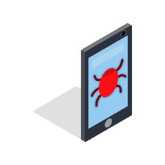 Poster - Infected smartphone icon in isometric 3d style on a white background