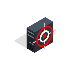 Poster - Computer system unit and red target icon in isometric 3d style on a white background