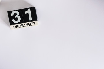 December 31st. Day 31 of month, calendar on white background. New year at work concept. Winter time. Empty space for text