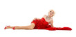 Drag Queen in Red Dress with Fur Lying on the Floor