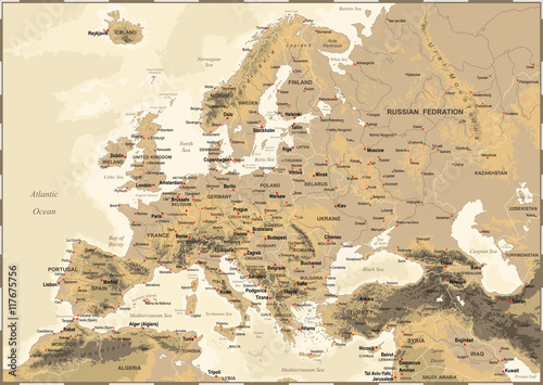 Cuadros en Lienzo Europa - mapa físico de la vendimia