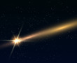 Vector comet. Falling bright star or asteroid in night sky