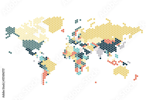 Dotted World map of hexagonal dots Fototapet