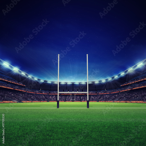 Plakaty Rugby  nowoczesny-stadion-rugby-z-kibicami-i-zielona-trawa