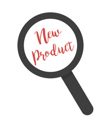 Wall Mural - inscription new product under magnifying glass on a white background
