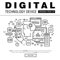 Fototapete - Modern digital technology pack. Thin line icons set internet technology. Devices set collection with global industry elements. Premium quality vector symbol. Stroke pictogram for web design.