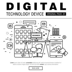 Fototapete - Modern digital technology pack. Thin line icons set internet technology. Devices set collection with global industry elements. Premium quality vector symbol. Stroke pictogram for web design.