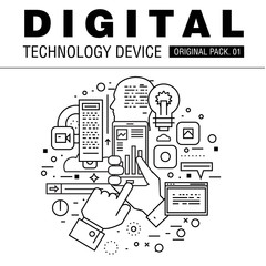 Poster - Modern digital technology pack. Thin line icons set internet technology. Devices set collection with global industry elements. Premium quality vector symbol. Stroke pictogram for web design.