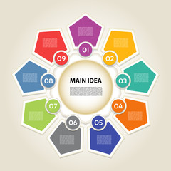 Wall Mural - Vector infographic. Template for diagram, graph, presentation and chart. Business concept with 9 options, parts, steps or processes. Vector diagram. Progress background.