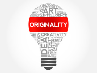 Poster - Originality bulb word cloud collage, concept background