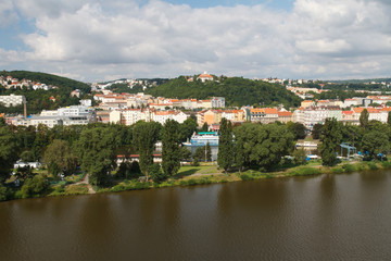 Wall Mural - View from Vysehrad on the river Vltava and residential buildings. Prague