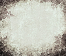 Ancient wall-paper grunge on a rough cloth, with flower edges, g