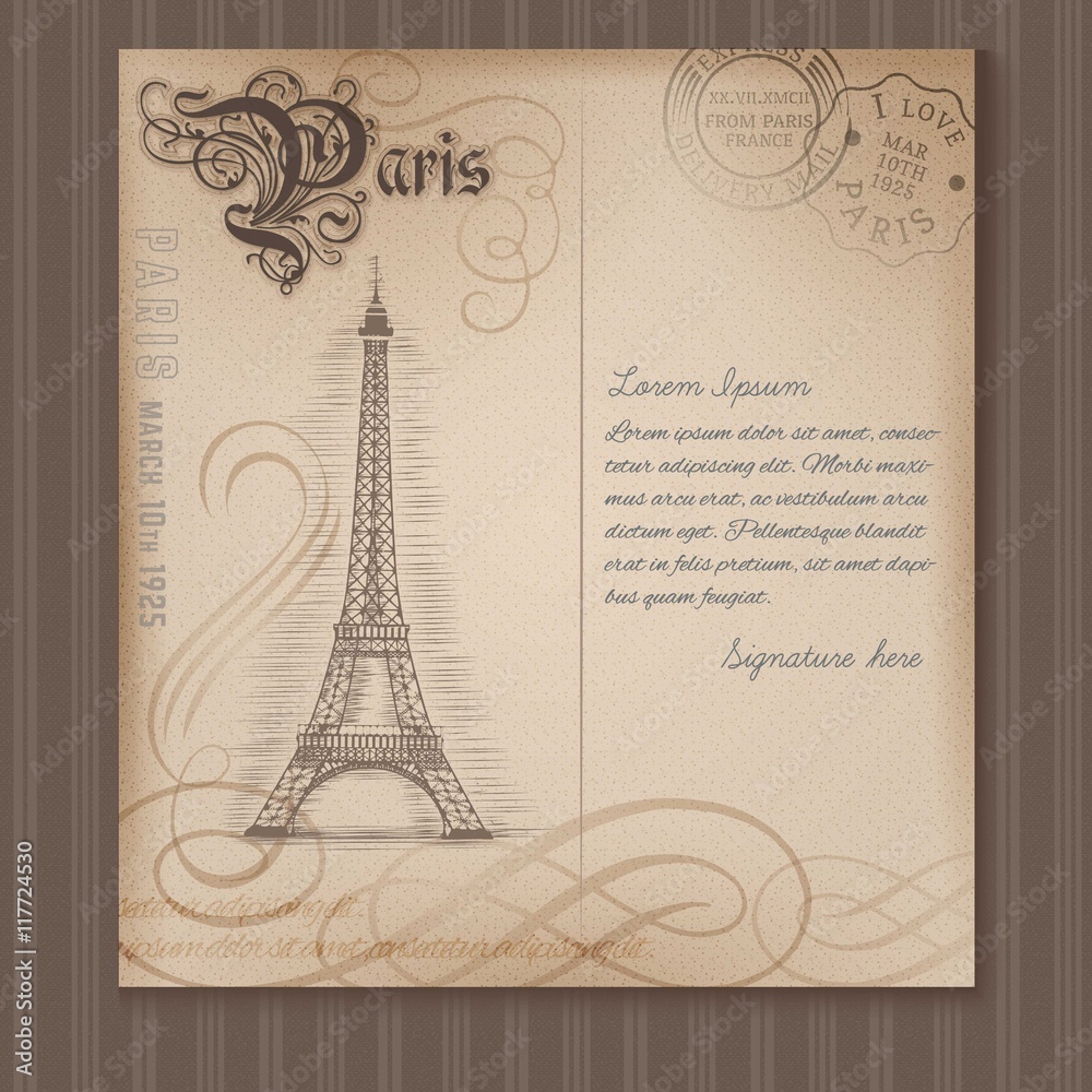 Paris postcard in retro style Stock Vector | Adobe Stock