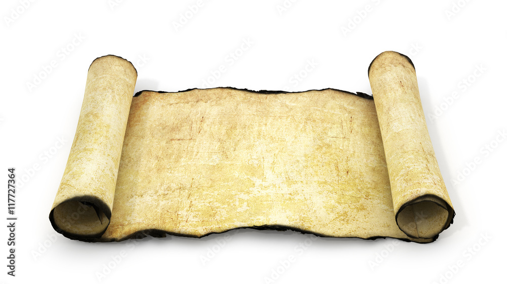 Vintage blank paper scroll isolated on white background. 3d illu Stock ...