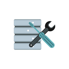 Poster - Database with screwdriver and spanner icon in flat style on a white background