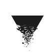 Black triangle with debris on white background. Abstract black explosion. Vector illustration