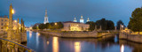 Fototapeta Londyn - Night view on illuminated Kryukov Canal, Griboedov Canal and St. Nicholas Naval Cathedral, St. Petersburg, Russia.