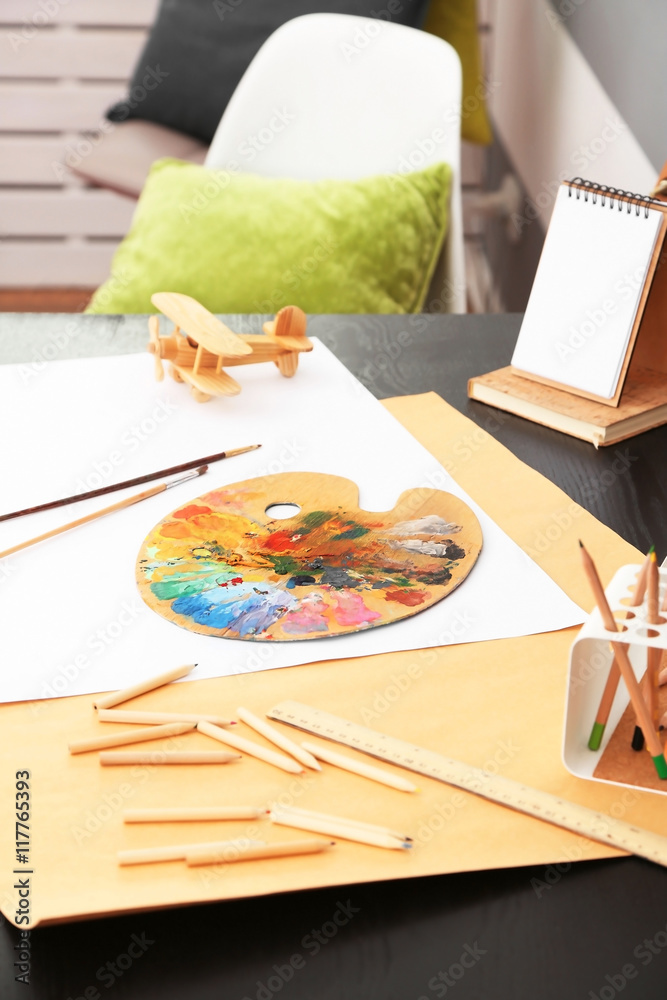 Workplace of creative person indoors