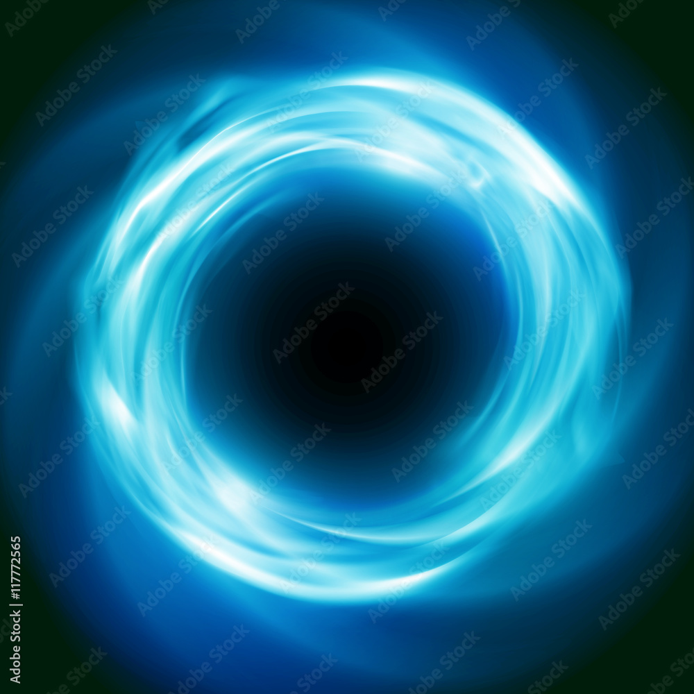 Bright cosmic vector background with blue glowing vortex. Abstract astronomy wallpaper design with super nova or black hole - obrazy, fototapety, plakaty 