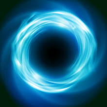 Bright Cosmic Vector Background With Blue Glowing Vortex. Abstract Astronomy Wallpaper Design With Super Nova Or Black Hole